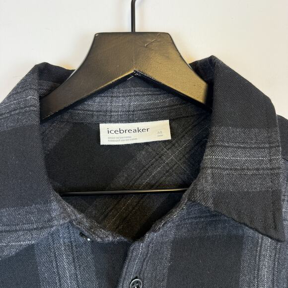 Icebreaker Merino Dawnder LS Plaid Mens Flannel Shirt Black Gray - M - Picture 3 of 9